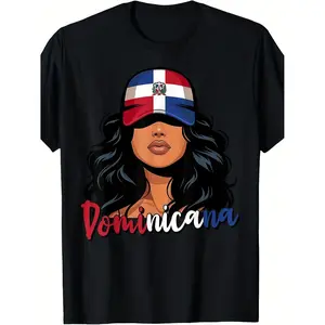 Dominican Girl T-Shirt, Proud Dominicana Graphic, Unisex Casual Round Neck Short Sleeve Top in Heavyweight Pure Cotton