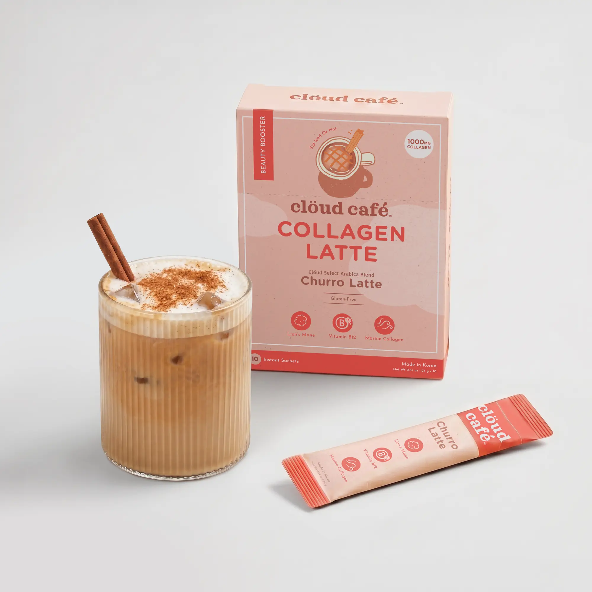 Collagen-Infused Churro Protein Latte Drink - 10 Pack, Dietary Vitamin Supplement Coffee Beverage