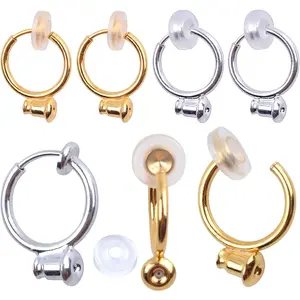 12 Pieces Clip-on Earring Converter Components with Post and 12 Pieces Silicone Earring Pads for None Pierced Ears, 2 Colors