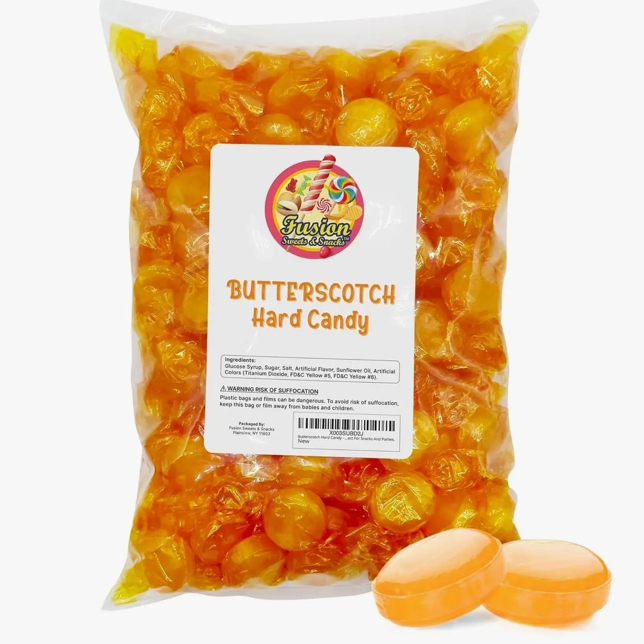 Butterscotch Hard Candy - 2LB Bag of Individually Wrapped Butter Scotch Bulk Candy, Yellow Butterscotch Discs Are Perfect For Snacks And Parties.