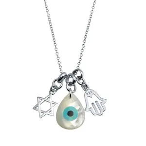925 Sterling Silver Hamsa Hand and Evil Eye MOP Necklace