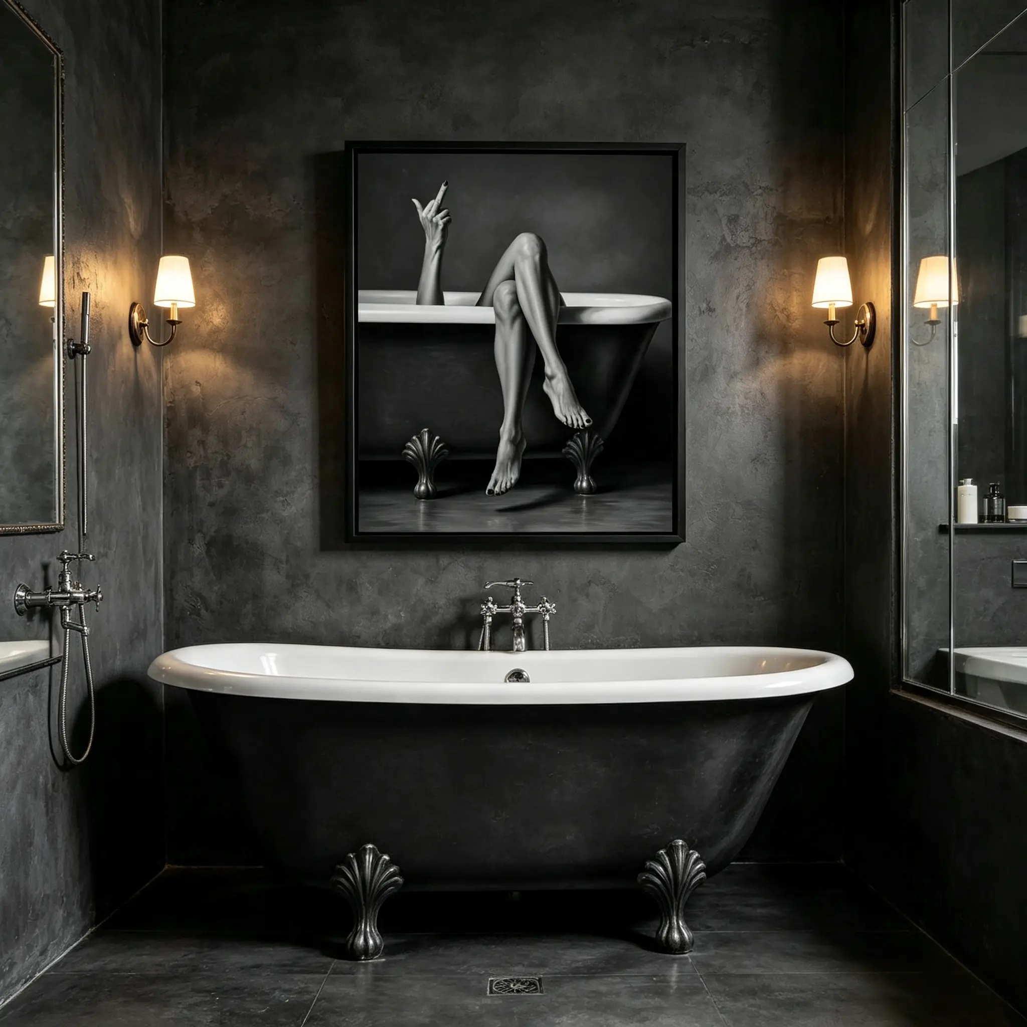 Black & White Bathtub Woman Canvas Wall Art, Minimalist Moody Modern Wall Print, Sassy Chic Decor for Bathroom Bedroom Hotel Spa