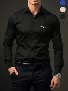 Men's Business Anti-Wrinkle Long Sleeve Shirt, Casual Button Collared, Fitted Casual Style, Thin Woven Fabric, Perfect for Daily Wear & Special Occasions