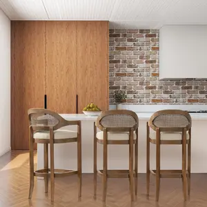 Americana Mid-Century Modern 30.5" Cane Back Bar Stool,Counter Height Bar Stools, for Kitchen Island, Dining Room