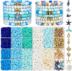 Clay Beads for Bracelets, Blue Winter Clay Beads Bracelet Making kit with Golden Pearl Beads for Jewelry Making, Charms Bracelet Kit and Crafts DIY Valentines Day Gifts for Her Women