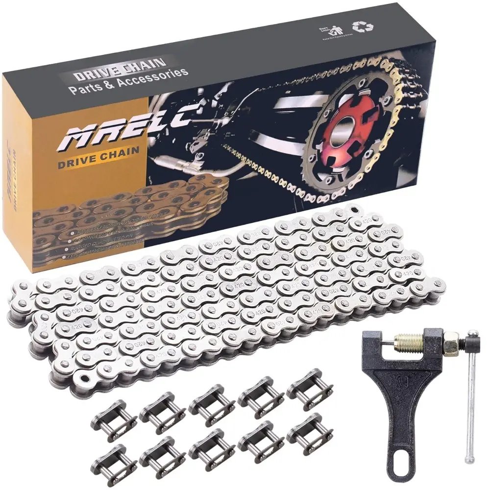 420 Motorcycle Chain 132 Links fit For 50,70,90,110,125cc,212cc Go Kart, Mini Bike, Powersports Parts, Chinese ATV, 4 Wheeler, Quad, Pit Dirt Bike With Chain Breaker