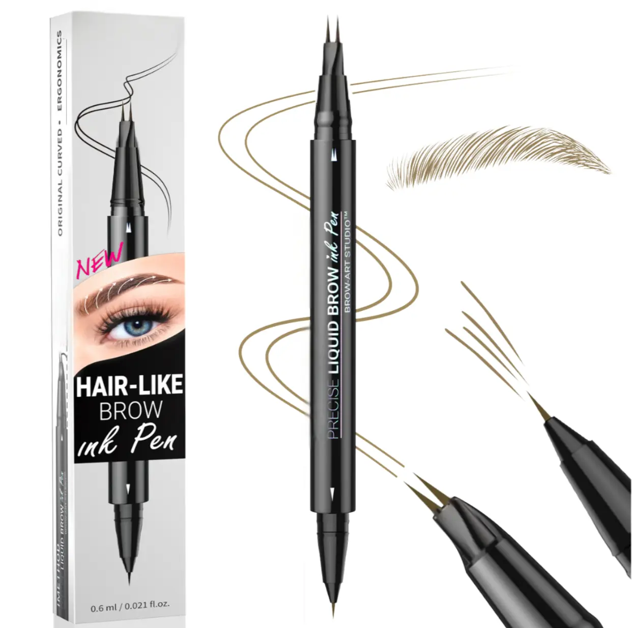 Hair-like Eyebrow Pen, 2-in-1 Waterproof BrowPen with 2 Tip, with Dual-ended Eyebrow Brush,Cosmetic Makeup