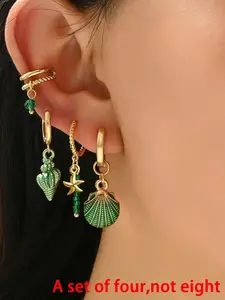 Boho Style Shell & Starfish Design Dangle Earrings, Fashionable Jewelry for Women, Daily Clothing Decor, Trendy All-match & Exquisite Jewelry for Birthday Gift
