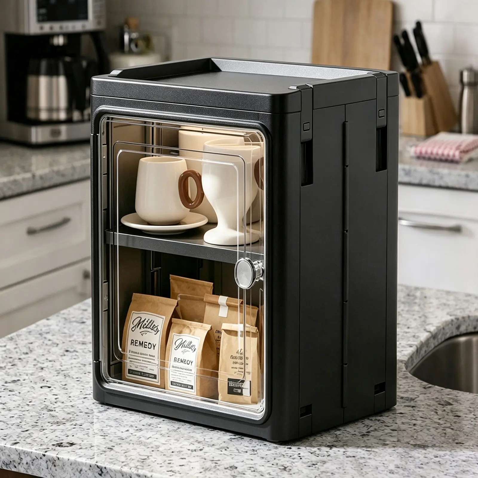 3-Tier Slim Plastic Storage Cabinet with Clear Doors, Adjustable Shelves, Foldable Narrow Design - Kitchen Utensils & Lids Organizer for Bathroom, Small Spaces
