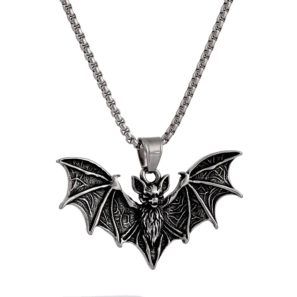 Men's Stainless Steel Bat Necklace - Gothic Vampire Pendant, Halloween Costume Jewelry Accessory
