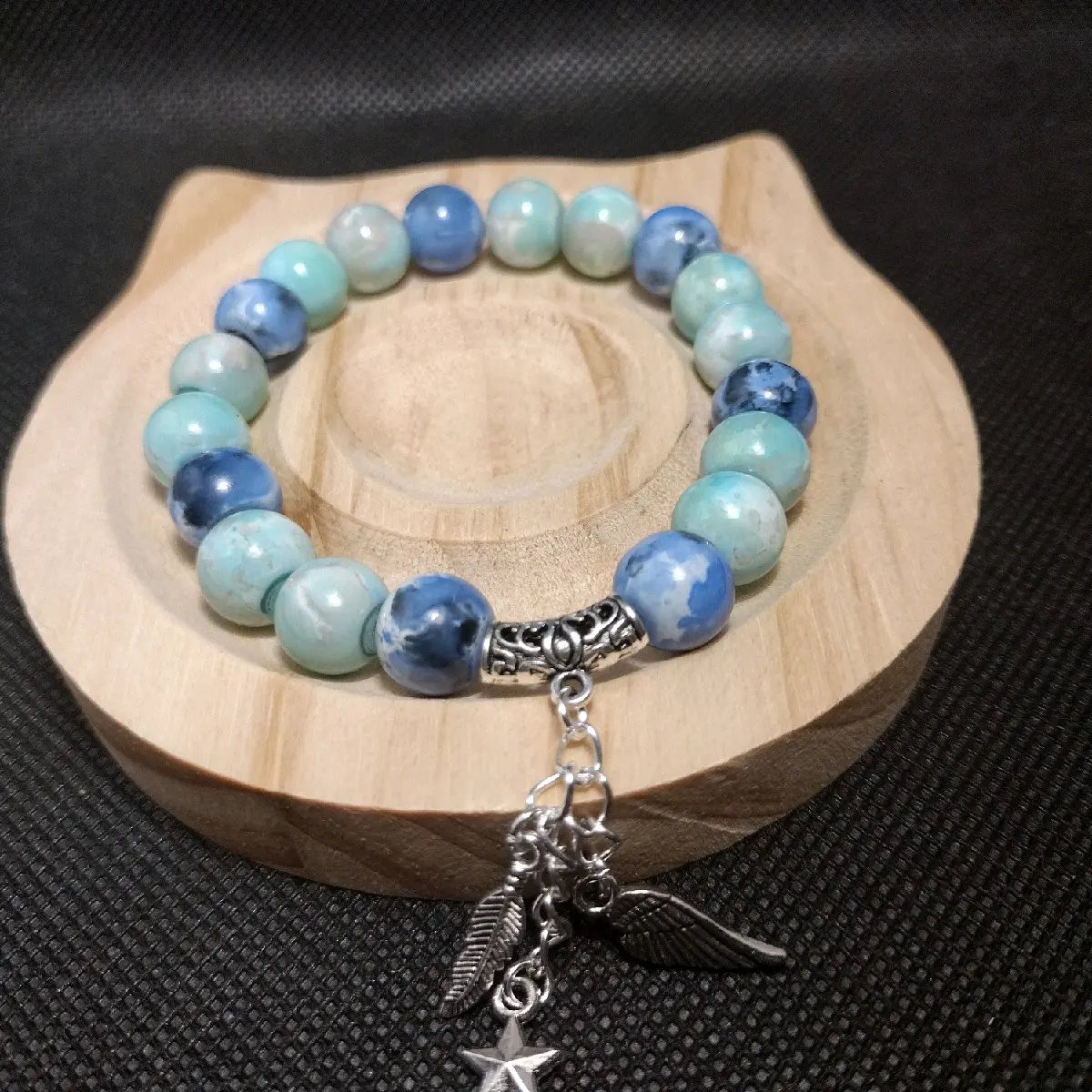 8mm Dual toned Blue Glass Beaded Bracelet