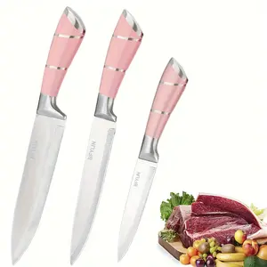 3PCS Chef Knife Set, Professional Sharp Japanese Kitchen Knife, 7Cr17Mov German High Carbon Stainless Steel 8 inch chef's knives, 8 inch slicing knife, 5 inch Knife Utility Knife Pink