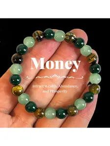 Money Attraction Bracelet | Green Aventurine & Tiger Eye Crystal Beaded Bracelet | Natural Stone Luck Jewelry for Wealth, Abundance & Prosperity | Spiritual Healing Bracelet for Men & Women | Perfect Fortune Gift for Success