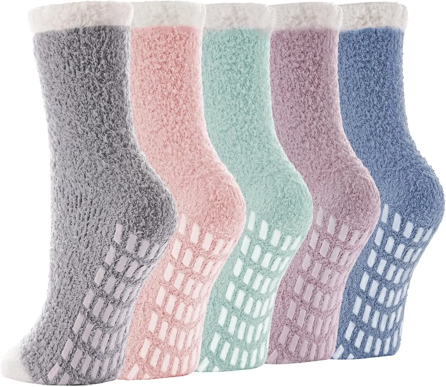 5 Pairs Fuzzy Socks for Women, Cozy Fluffy Soft Socks, Sleeping Slipper Hospital Sock kepiibi