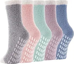 5 Pairs Fuzzy Socks for Women, Cozy Fluffy Soft Socks, Sleeping Slipper Hospital Sock kepiibi