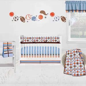 Bacati Mod Sports 6-Piece Crib Bedding Set with Long Rail Guard Cover - Blue/Orange/Chocolate