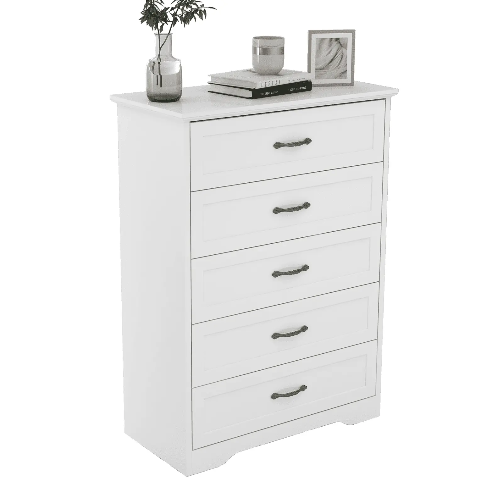 Gaomon 5-Drawer Accent Credenza - White Neutral Finish, Sturdy MDF Build, Durable, Easy Assembly, Multifunctional Storage, Drawer Dresser for Bedroom, Office Organization (Assembly Required), Accent Storage Cabinet, Credenza Storage Cabinet
