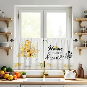 Yellow Floral Kitchen Window Curtains Cafe Tier 24 Inch Length Short Curtains Set Small Window Rod Pocket Rustic for Over Sink RV Farmhouse Bathroom Cabinet Window 2 Panels