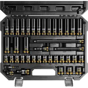 40-Pieces 1/2" Drive  Socket Set, Metric (8-24mm) Deep & Shallow Socket, 6-Point Design, Yellow Embossed Marking, CR-MO Steel