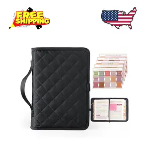 Adjustable Quilted Bible Cover with 75 Bible Tabs for Women (Black, M)