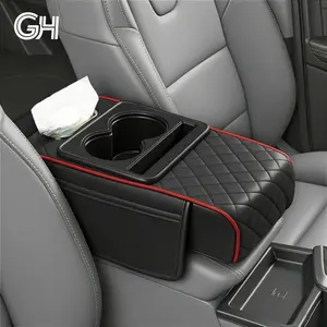 GOHIGH｜5-in-1 Car Center Console Cover, Multifunctional Embossed PU Leather Arm Rest Cover with Cup Holder/Phone Holder/Pocket/Tissue Holder, Height Enhancement Car Armrest Cushion for Most Cars