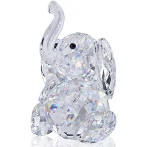 Cute Elephant Figurine Collection Cut Glass Ornament Statue  Collectible