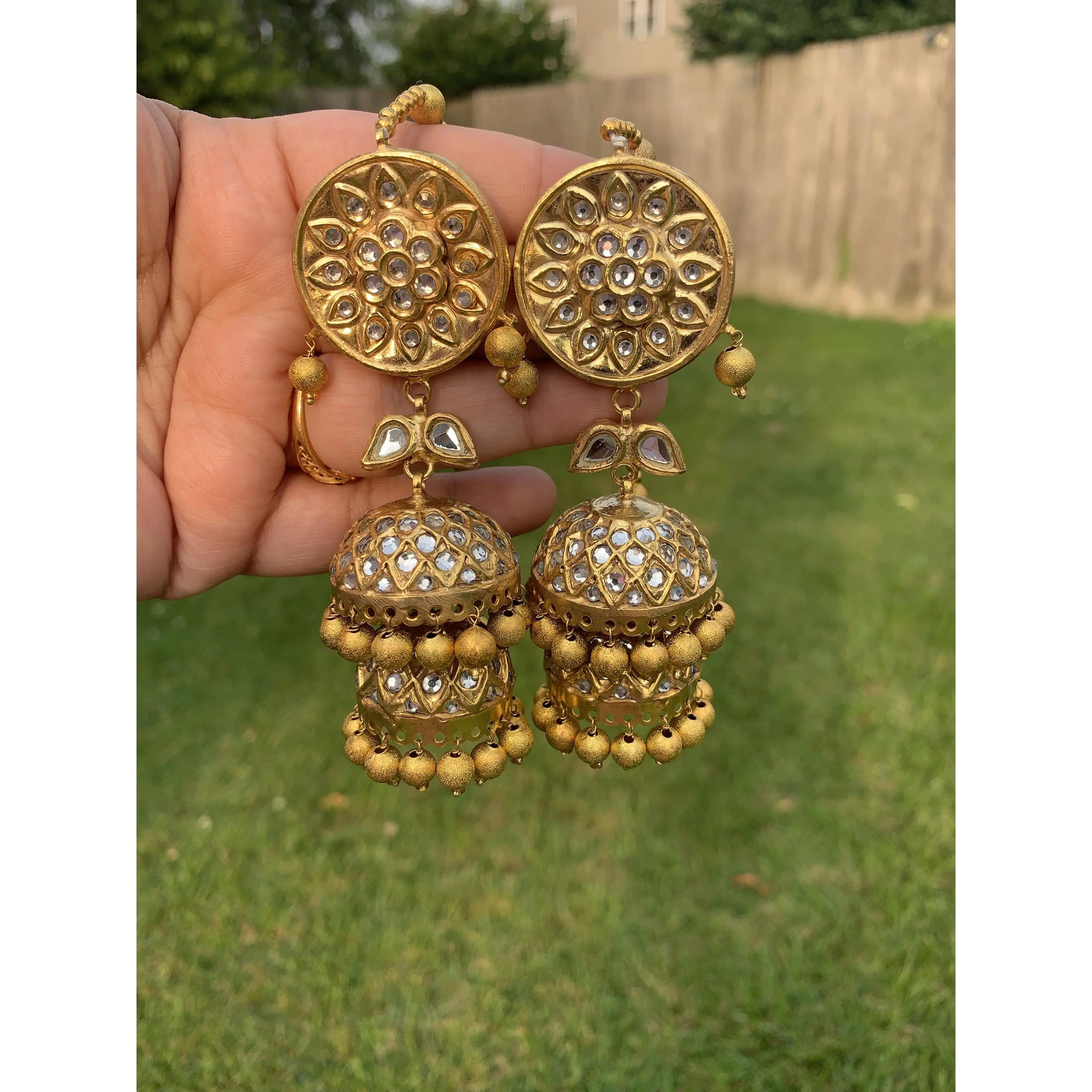 DER295 Anya kundan  jhumka two layered (READY TO SHIP)