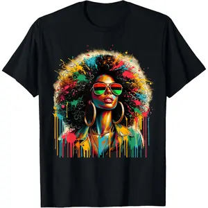 100% Cotton  Unisex Juneteenth Black Womens Queen Afro African Melanin Dripping T-Shirt