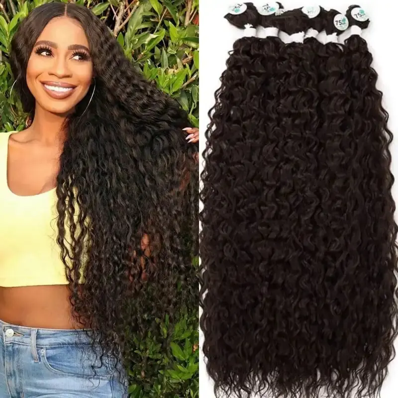 Synthetic Kinky Curly Hair Bundles Anjo Plus Long Jerry Curly Hair Weave 3PCS/Lot Organic Ice Silk High Quality Hair Extensions