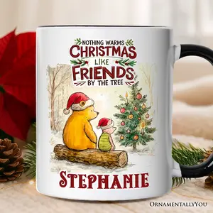 Nothing Warms Christmas Like Friends Pooh Bear Personalized Mug, Heartwarming Holiday Gift with Custom Name