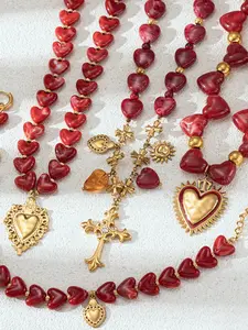 Stainless Steel Acrylic Heart Beaded Necklace, Luxurious Unique Versatile Choker, Cross-Border Bestseller for Women