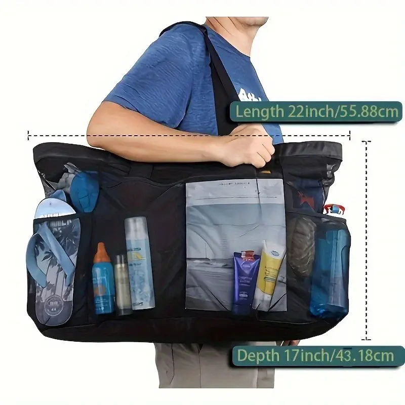 Large Beach Bag Lightweight Waterproof Foldable with Mesh Straps Zipper Pocket and Fixed Shoulder Strap Ideal for Summer Outings Travel Essentials Traveling Bag
