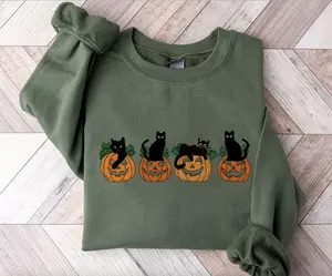 Black Cat Halloween Sweatshirt - Tshirt - Hoodie, Halloween Sweatshirt, Ghost Shirt, Cat Lover Shirt, Black Cat Shirt, Spooky Season, Tee Print Womenswear Tops