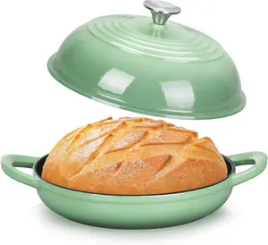 Cast Iron Bread Dutch Oven, 6 Qt Enameled Dutch Oven Pot for Sourdough Bread Baking, with Tall Dome Lid & Round Base Pan, Self-Basting & Even-Heating, Heavy-Duty & Non-stick, Pistachio Green