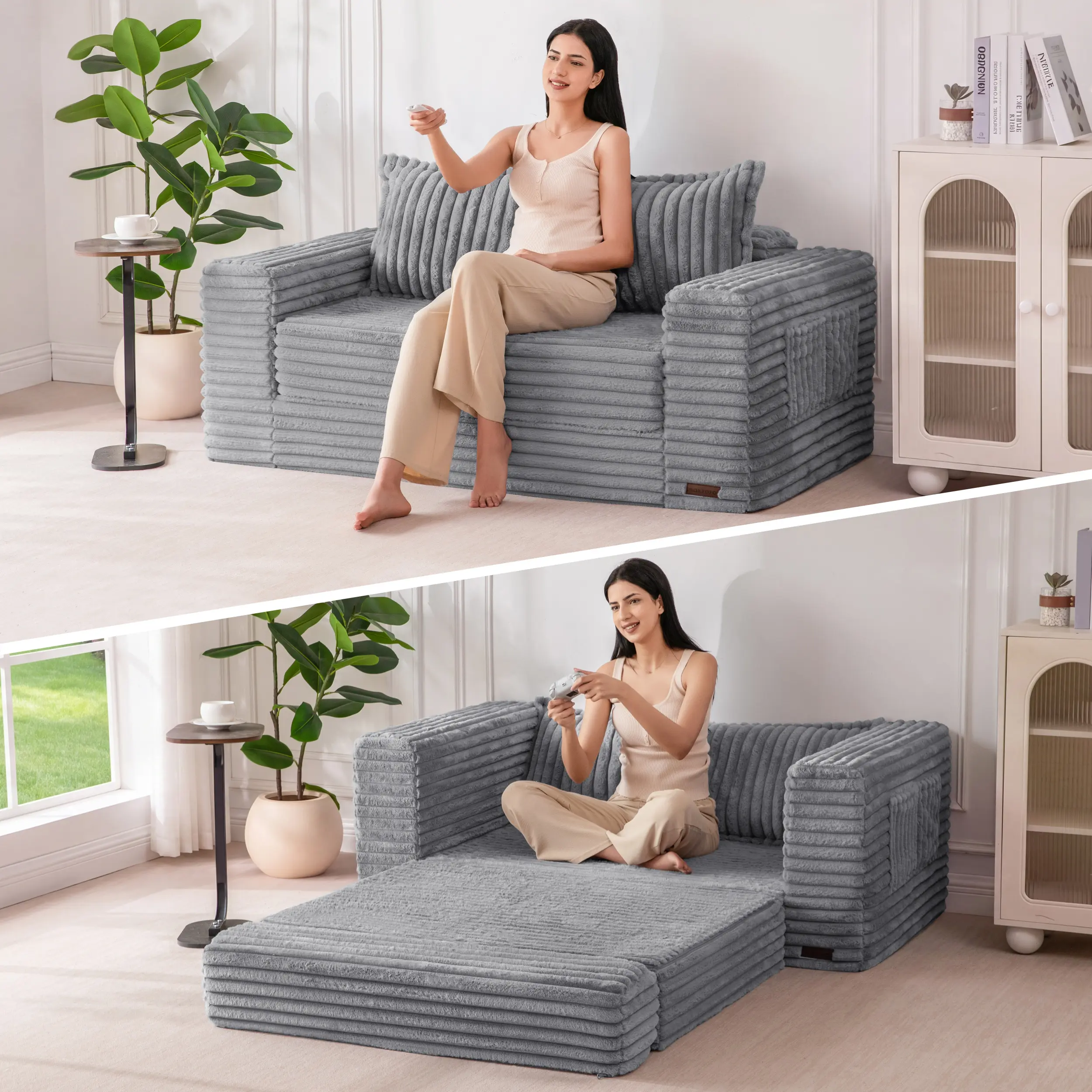 MAXYOYO Pull Out Sofa Bed, Space Saving Folding Sofa Bed Convertible Couch for Small Apartment Living, Summerwins