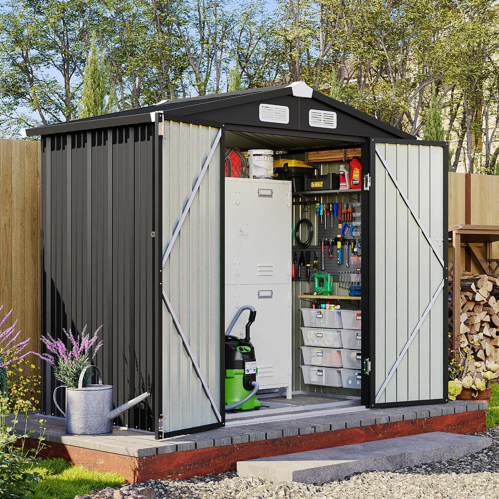 Aoxun Weatherproof Metal Storage Shed , Lockable Door, Sloped & Rainproof Sunproof Roof, Outdoor Utility Shed for Garden, Patio, Weatherproof Metal Shed