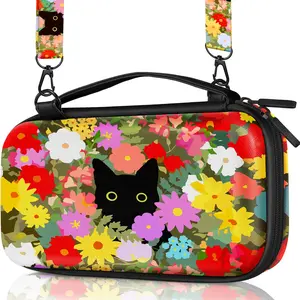 h-9 Carrying Case for Nintendo Switch Lite Travel Carry Cases Hard Shell Protective Cover Flowers Black Cat Cute Girls Boys Accessories Storage Protector Pouch Bag for Nintendo Switch Lite 2019