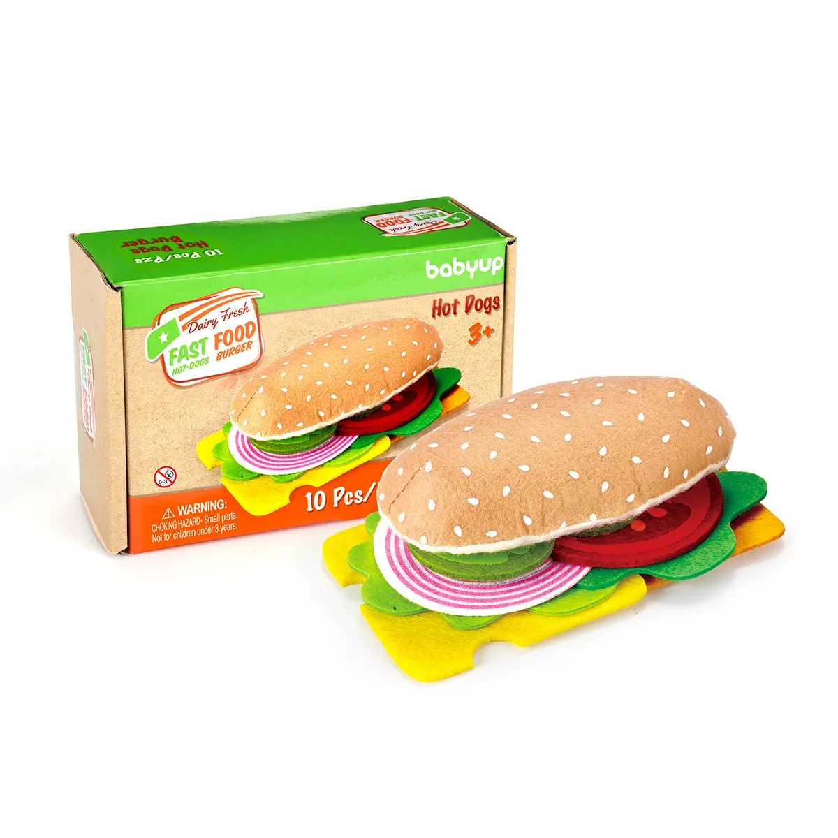 Unisex Felt Pretend Play Food Hamburger Set, 10-Piece Classic Novelty Pretend Play Toy