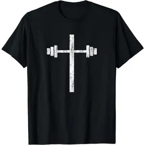 Barbell Dumbbell Cross Christian Jesus Gym Workout Lifting T-Shirt Unisex Heavy Cotton