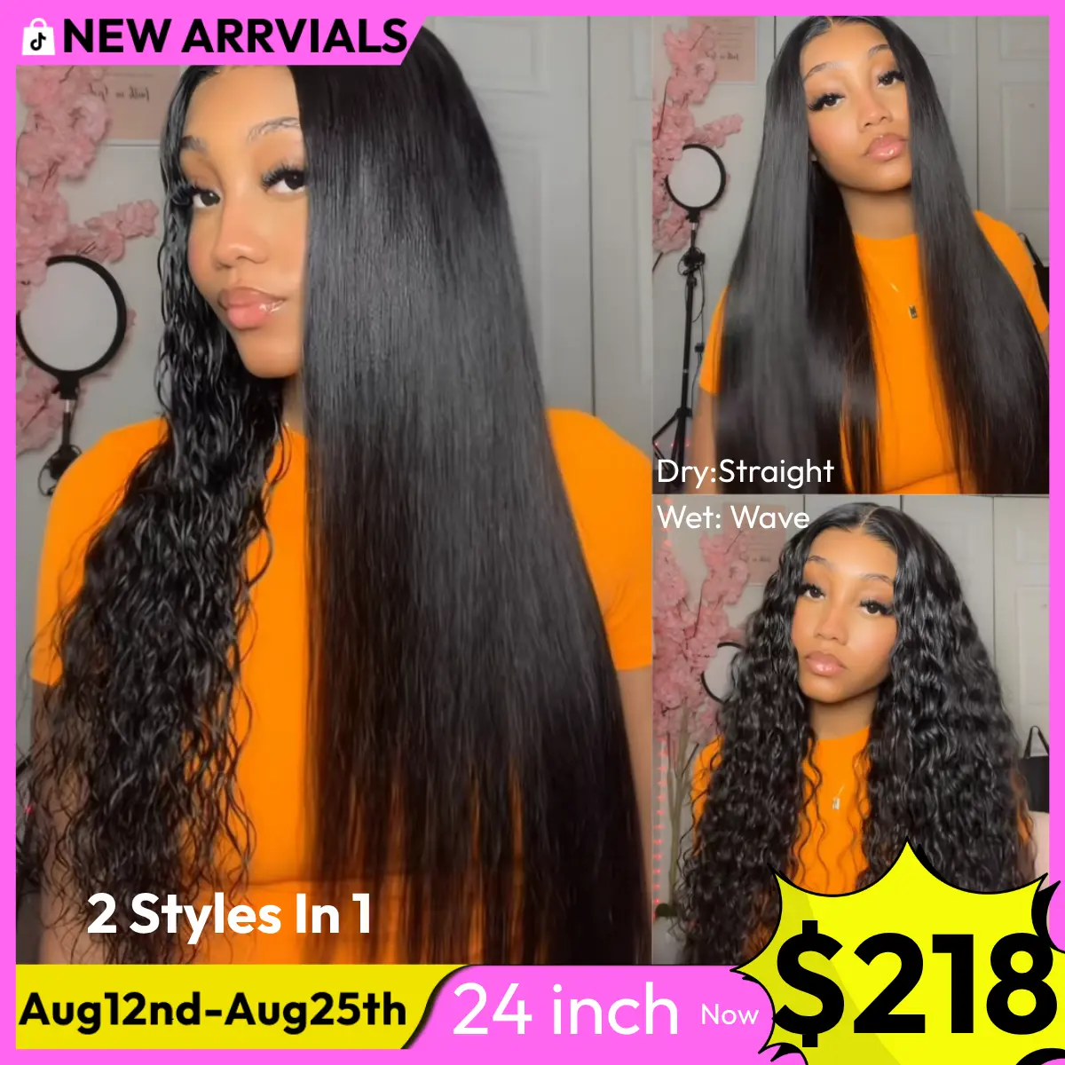 [2-in-1]UNice ByeBye Bye Slip Wet and Wavy Straight to Water Wave 7x5/13x4 Lace Frontal Human Hair Wigs with Invisi Drawstring Natural Hairline Summer Wig SummerArrvials