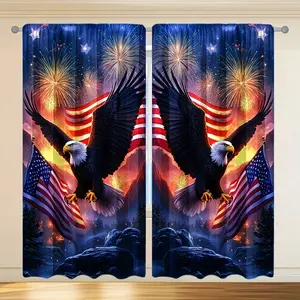 2 pieces of bald eagle with American flag patterned decorative curtains. Semi-transparent for privacy protection, fade-resistant. Washable by hand and machine. Hang with a pole bag. Suitable for Independence Day decoration in bedrooms and living rooms.
