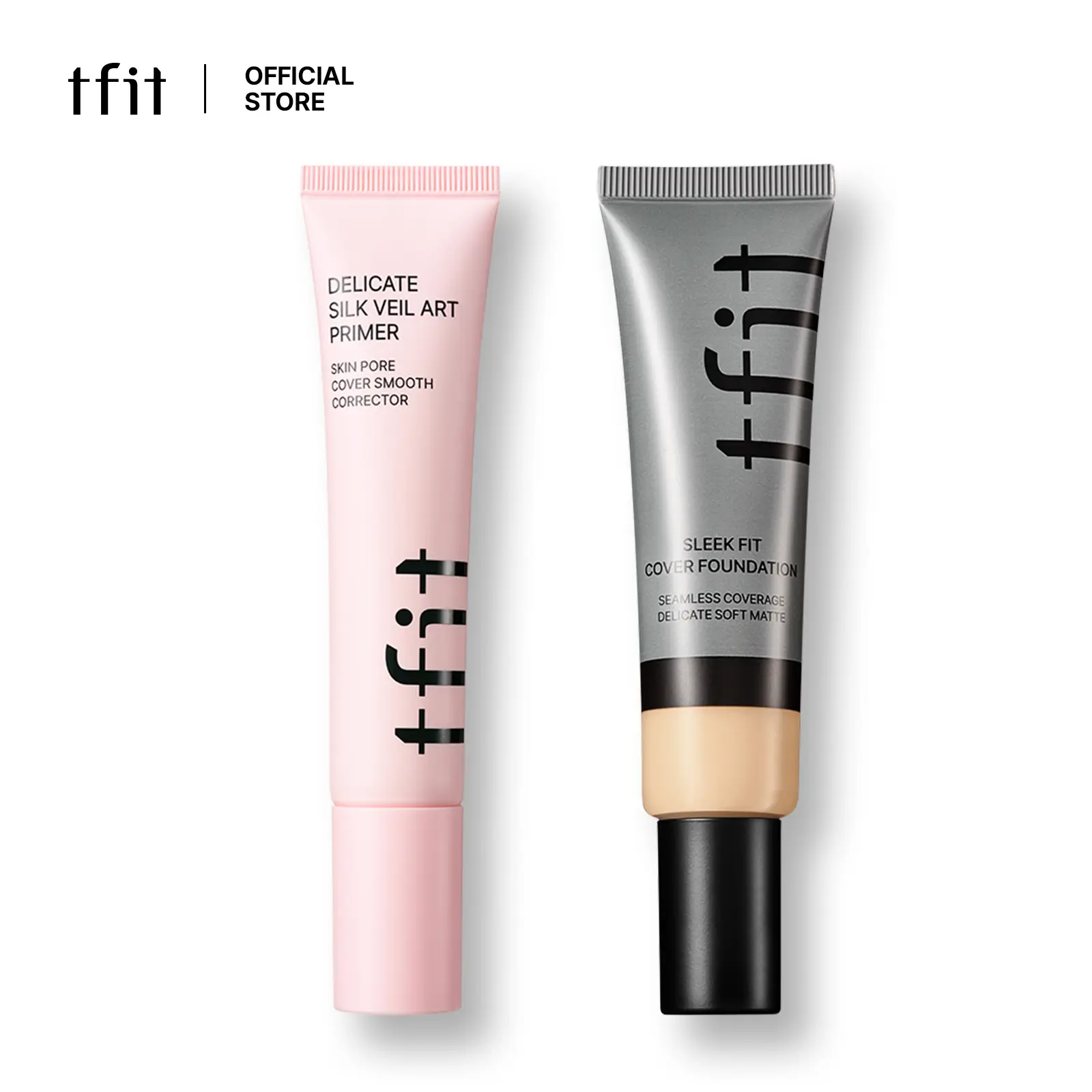 [TFIT OFFICIAL] Base Makeup Routine Set – Sleek Fit Cover Foundation 30g & Delicate Silk Veil Art Primer 30ml, 62% Skincare Infused Foundation, Soft Matte Full Coverage, Poreless Blur Primer, Sebum Control,30 Shades