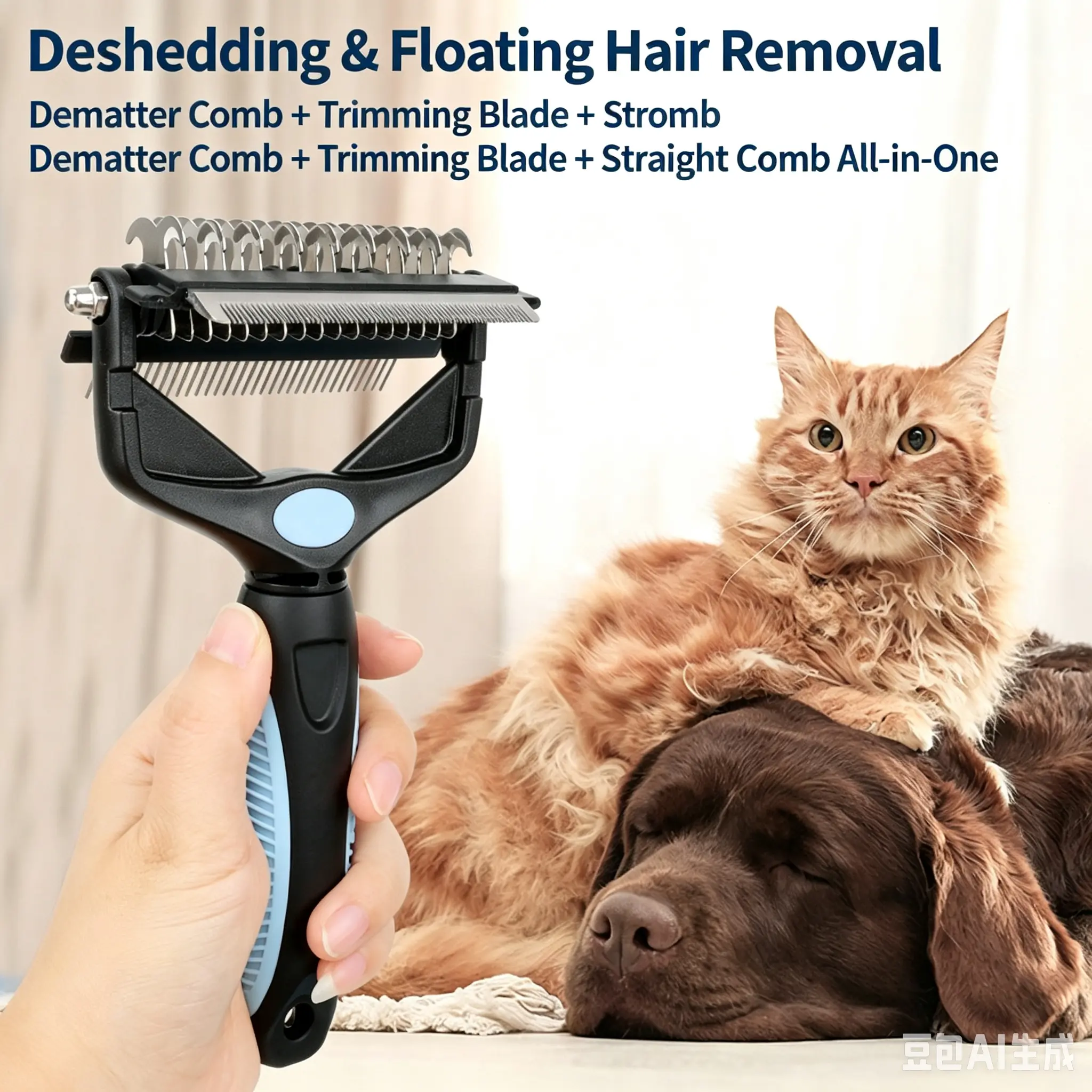Yingte 3-in-1 Pet Grooming Tool - Comb, Deshedding Brush, Knot Remover for Dogs and Cats, Hair Removal Grooming Supplies