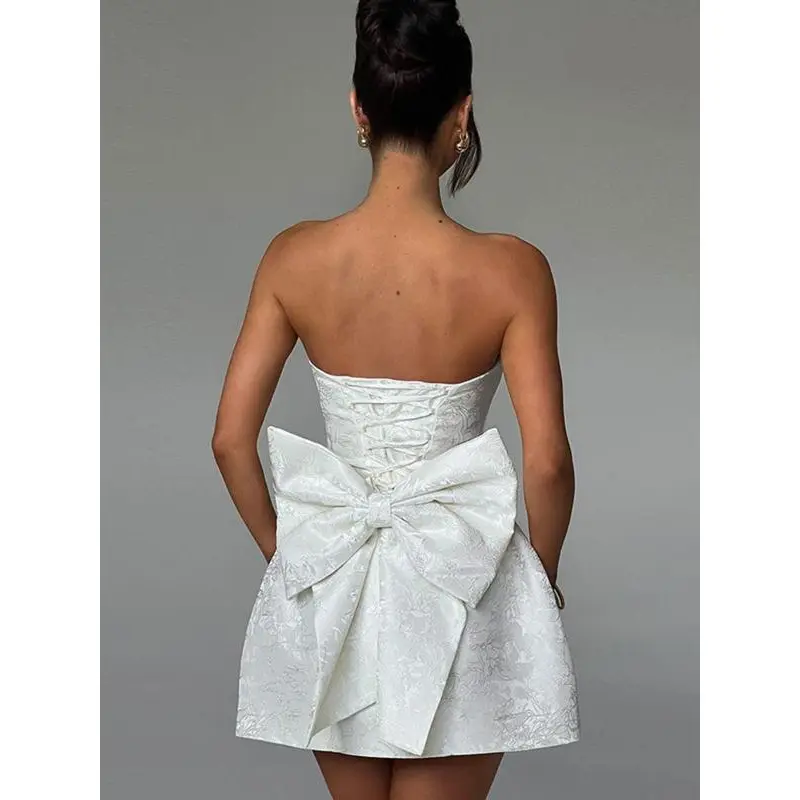 Women's Big Bow Decord Lace Tube Dress, A Line Short Strapless Dress for Birthday Dating, Dress, New Year Eve, New Years 2024 Trend, Valentine's Day Gift for Girl