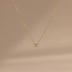 Diamond Bow Necklace by Caitlyn Minimalist - Dainty Crystal Ribbon Charm Necklace - Cute Coquette Jewelry - Birthday Gift for Her