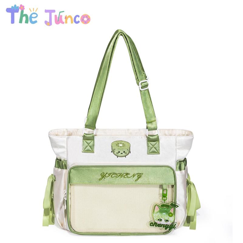 [Valentine's Day Gift] THE JUNCO Kiwi College Style Clear Barclay Ita Bag: A Large Capacity Double Shoulder Handbag for Students Also a Versatile Sling Bag for Women‘s, Perfect as a Shoulder Bags Woman and a Tote Bag for Gift