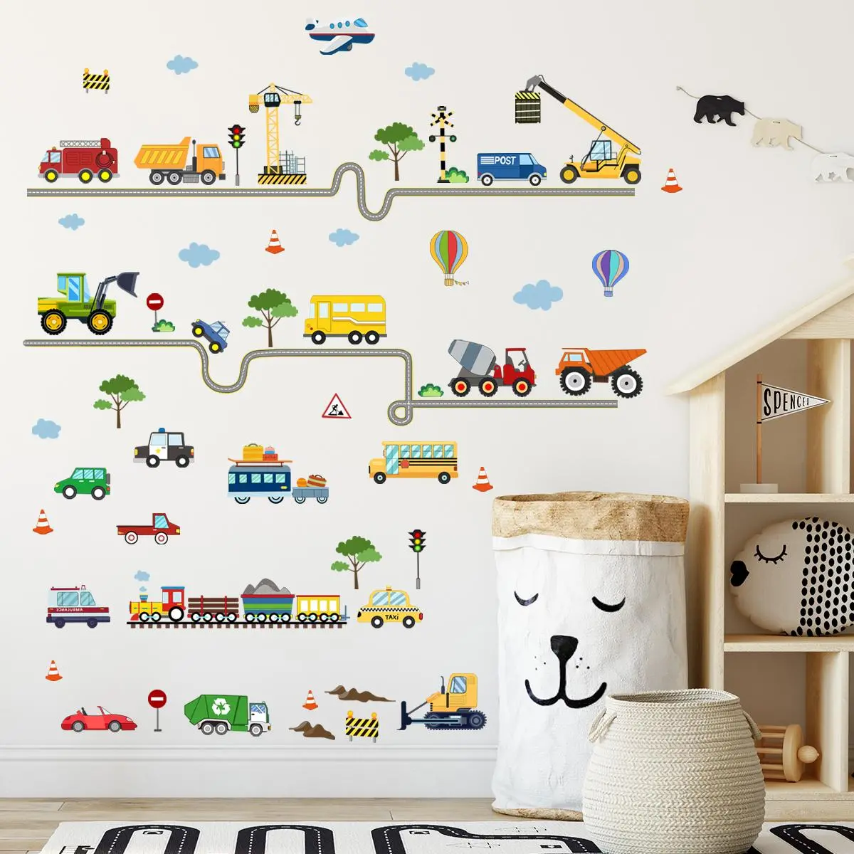 Cartoon Transportation Pattern Wall Sticker, 4 Counts/set Self Adhesive Wall Decal, Wall Art Decorative Sticker for Home Living Room Bedroom, Ornaments