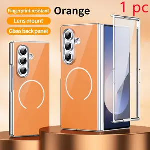 Advanced texture glass backplate phone case suitable for Samsung Galaxy Z Fold 7/6/5/4/3 with tempered glass film zfold 7 supporting wireless charging zfold 6 light luxury zfold 5 electroplated zfold 4 shell film integrated zfold 3 folding phone case