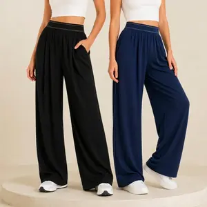 Women's wide leg yoga style women's wide leg pants yoga front fold loose elastic waist sports straight pocket soft black casual women's sportswear women's sportswear shirt basic slim fit daily wear lightweight summer wear