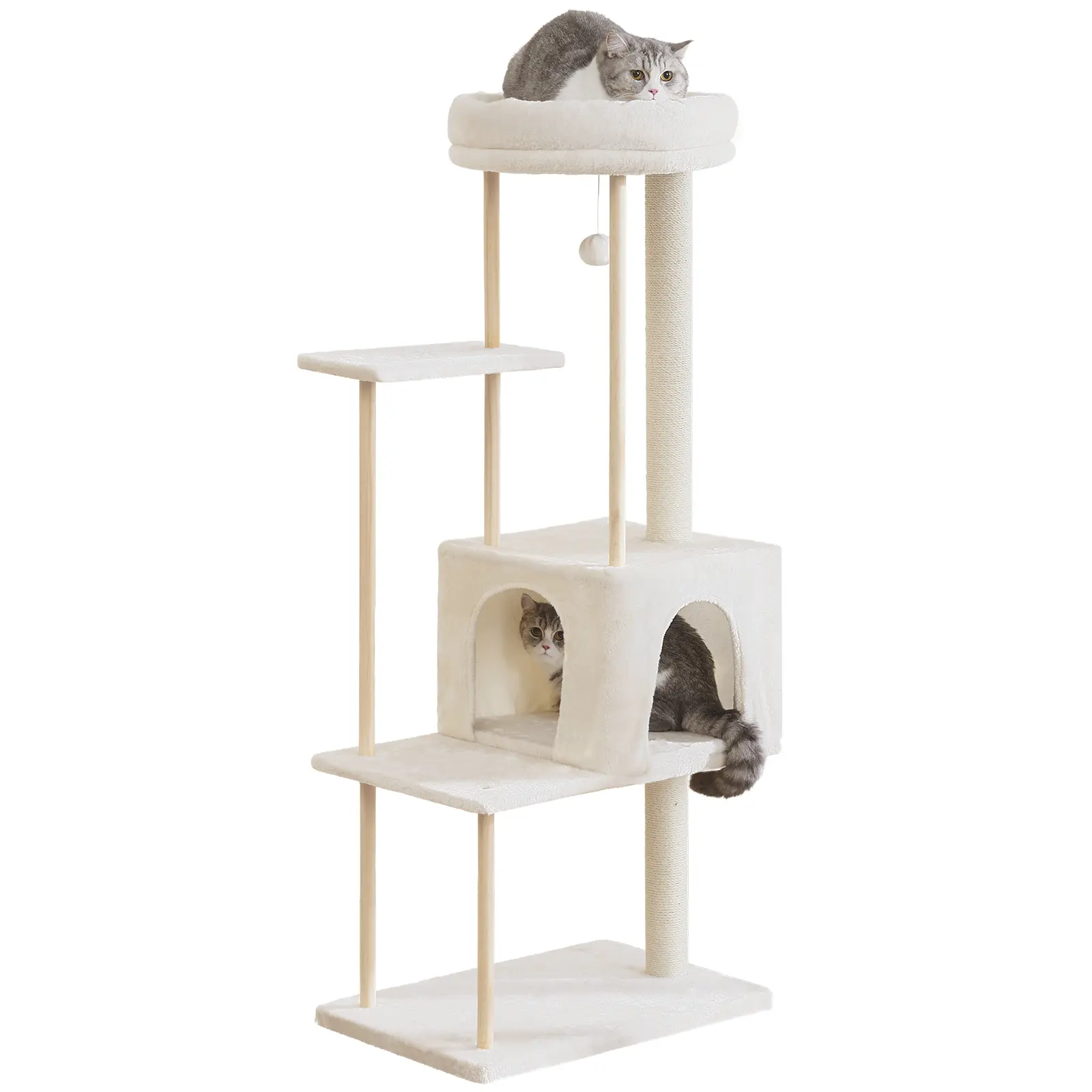 YOCAN 56-Inch Cat Tree: Cozy Condo, Scratching Posts & Plush Perches for Large Cats (Beige)
